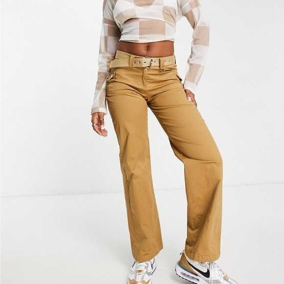 Edikted low rise straight leg cargo trousers with eyelet belt - Picture 1 of 6